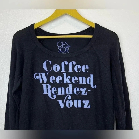 Chaser Sweatshirt Soft Pullover Medium Black Blue Coffee Lover Loungewear NWT - Picture 4 of 10